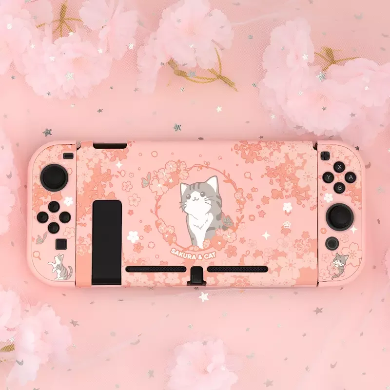 Capa protetora GeekShare compatível com Nintendo Switch Slim Hardshell PC capa à prova d'água, Sakura Cat