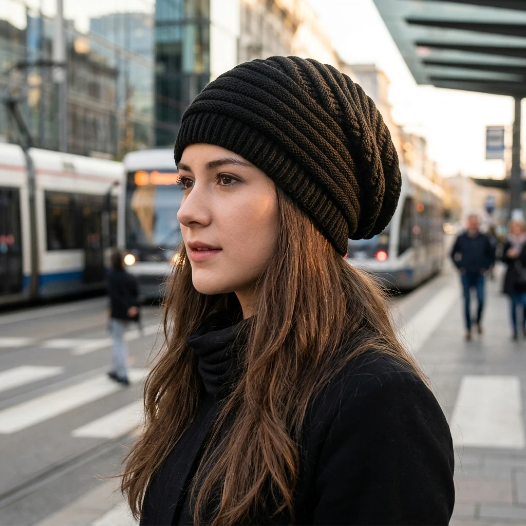 Wool Blend Beanie Hat for Winter Outdoor Women Men Warm Knitted Pull On Cap Windproof Stretchable Soft Breathable Headwear