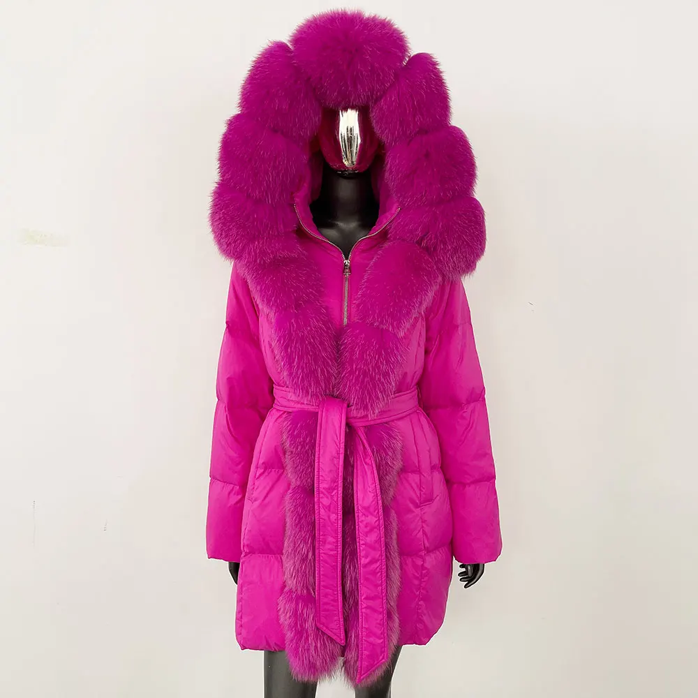 Women Casual Winter New Jacket Hooded Natural Real Fox Fur Outerwear Puffer Jacker Thick Warm Streetwear White Duck Down Coat