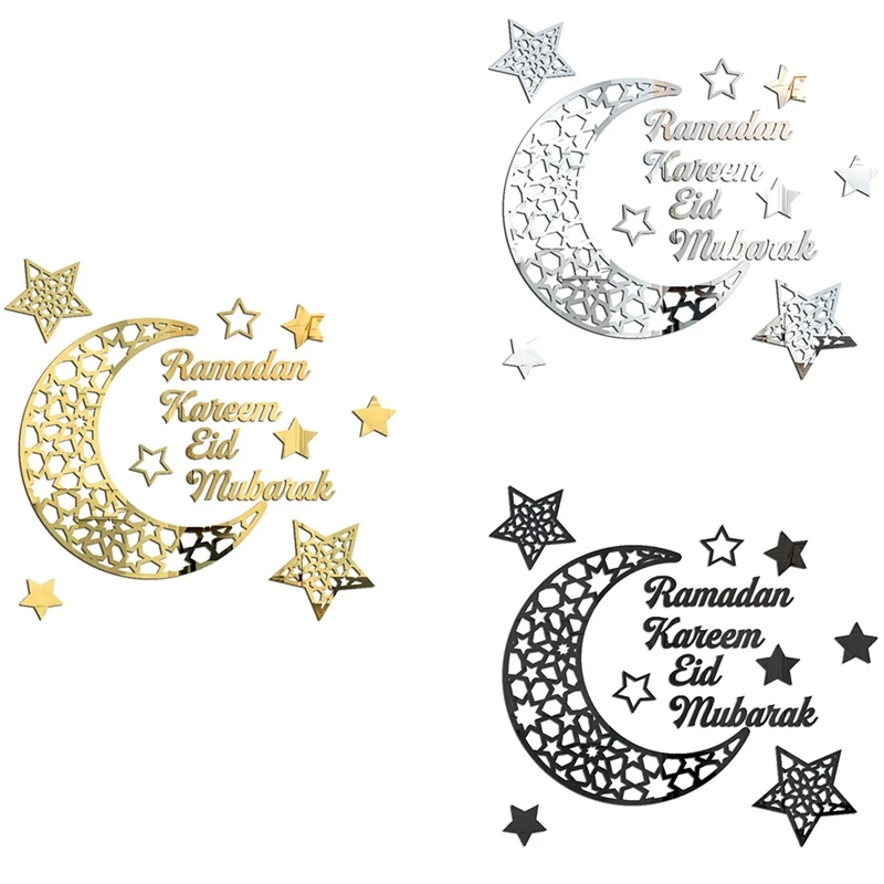 Ramadan Kareem Stickers Decorations Wall Eid Mubarak For Home Decor Sign Bedroom Front Room Crescent Crystals Art