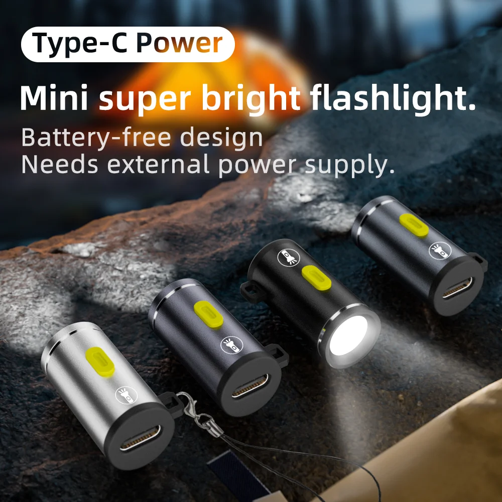 Type-C LED Multifunctional Strong Light Pocket Keychain Flashlight Outdoor Hiking Camping Mini Flashlight Small Torch light