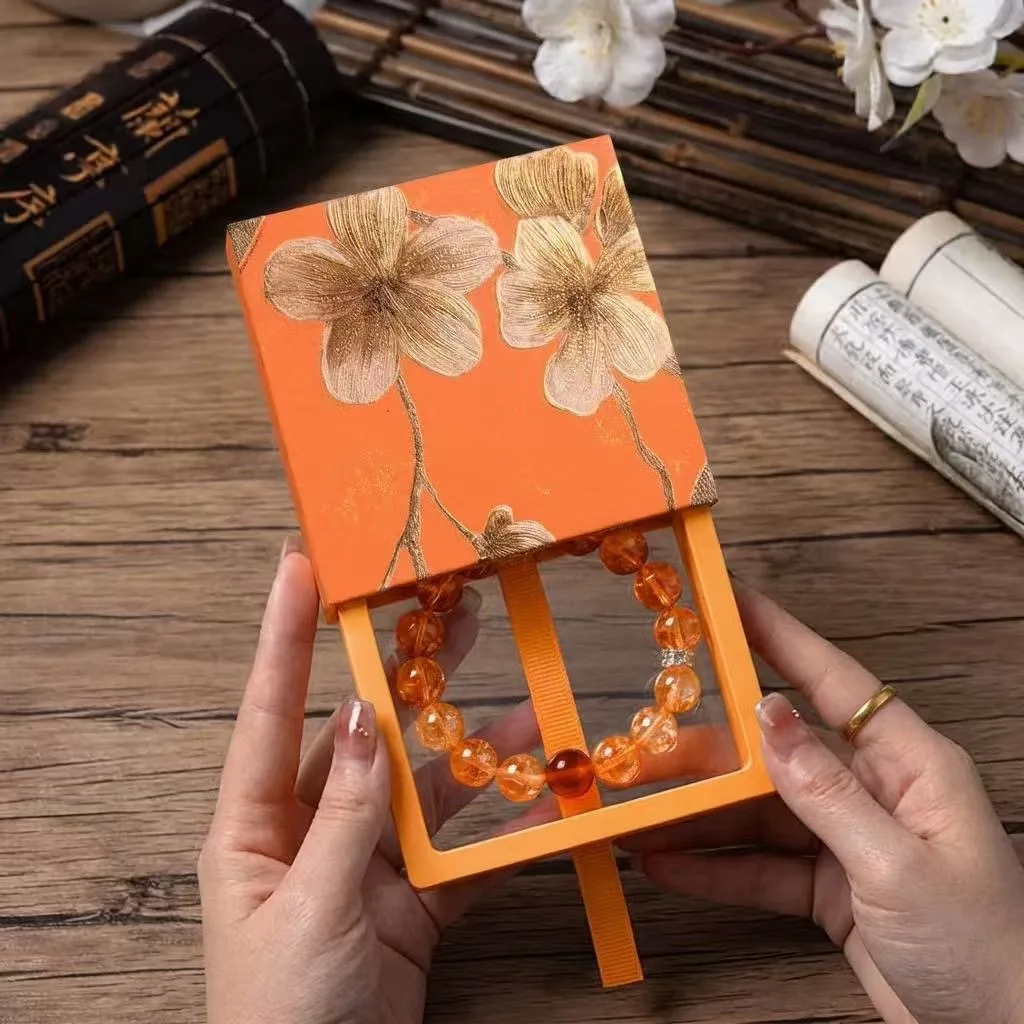 Floral Drawer Jewelry Box Pe Suspension Gift Box Ring Bracelet Necklace Crystal Storage Packaging Box Wedding Accessories