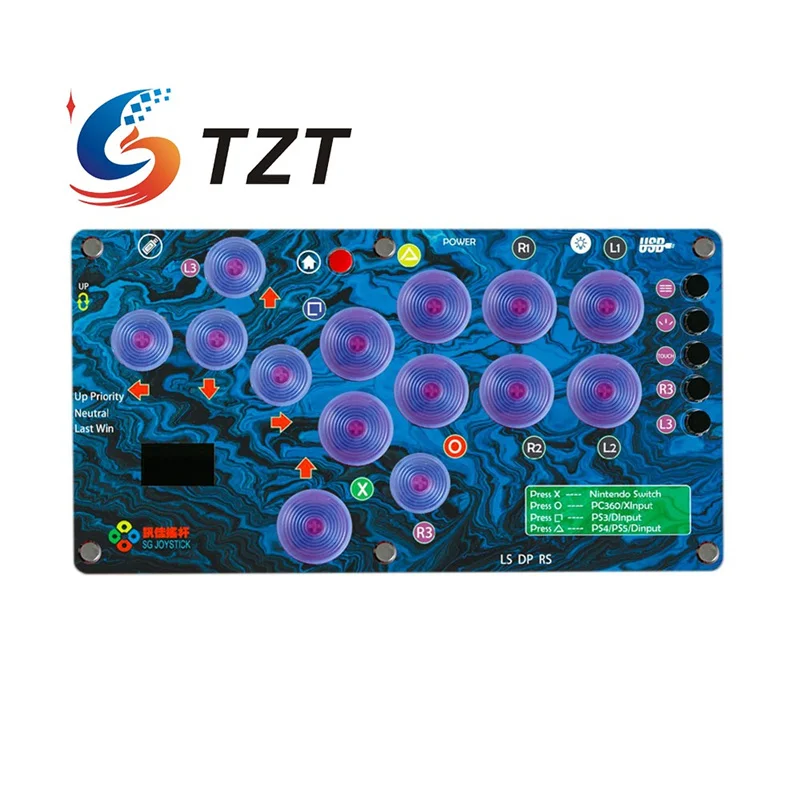 

TZT SG Joystick 14-Button Mini Arcade Controller Fight Stick with/without Screen for PC/PS4 Hitbox SOCD Mode