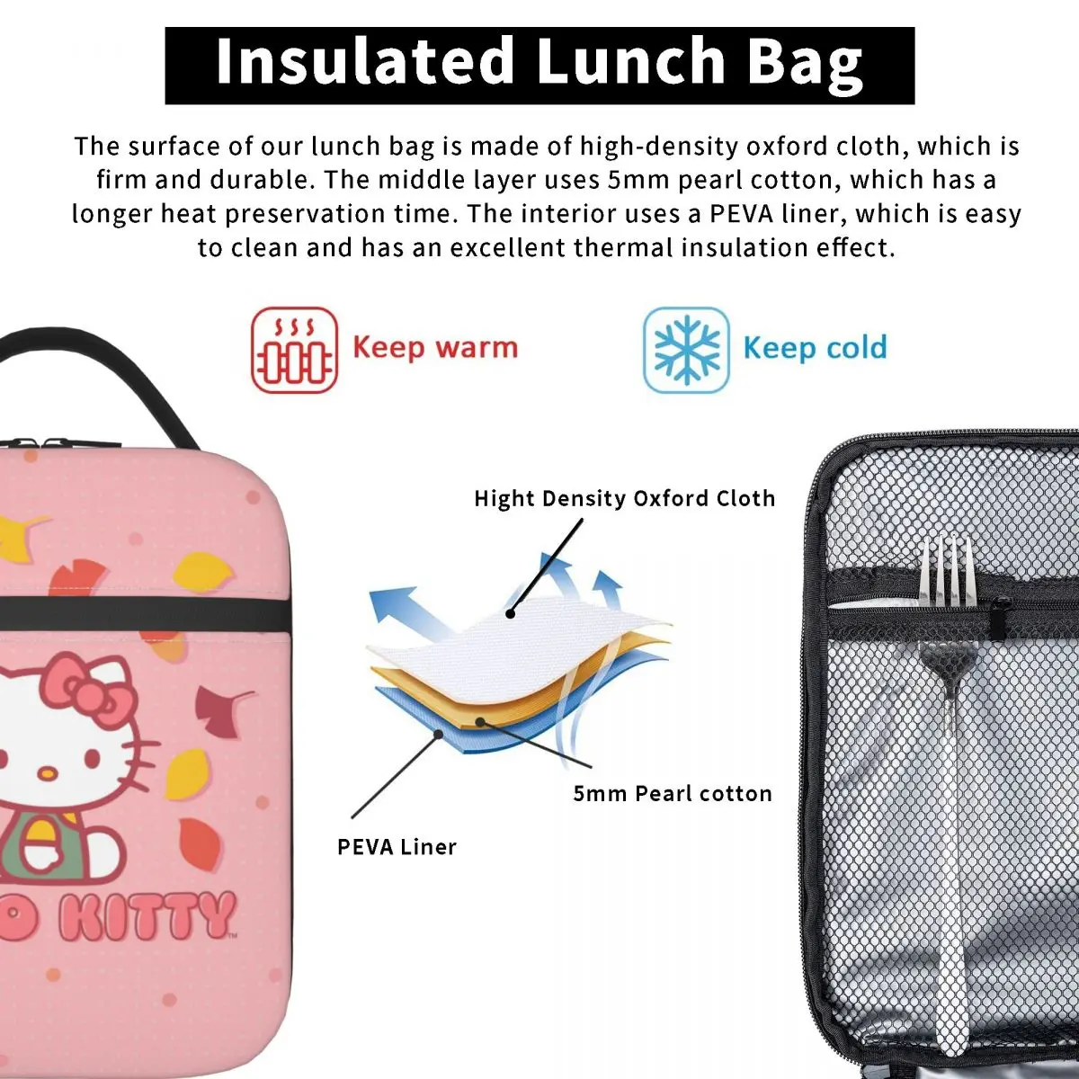 Sanrio Lunch Bags Hello Kitty Accessories Storage Bag Food Box Multifunction Cooler Thermal Lunch Box For School