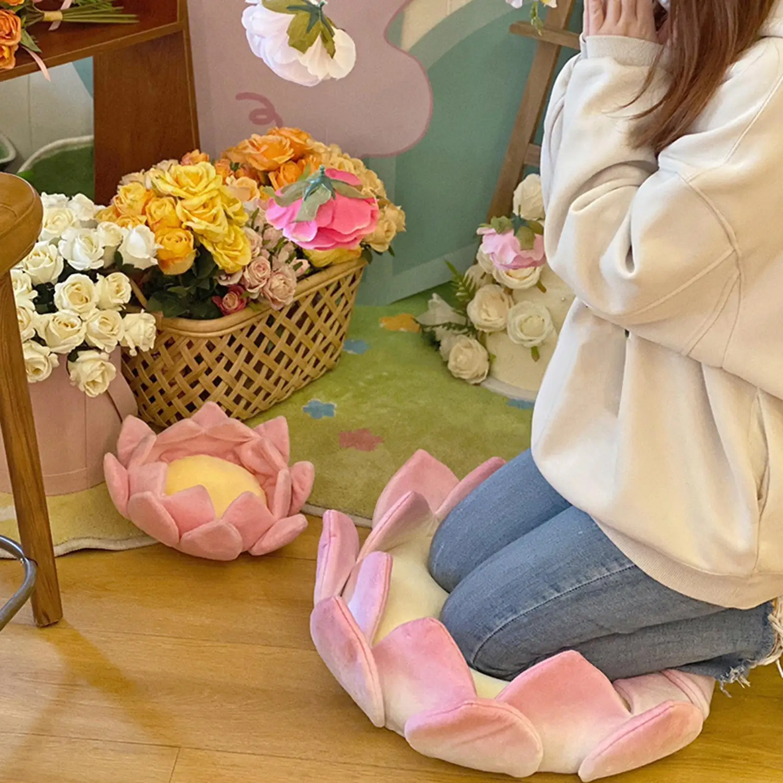 Lotus Flower Shaped Cushion, Seating Cushion Home Room Decor Cute Tatami Floor Mat Seat Cushion Soft Floor Pillow for Party,