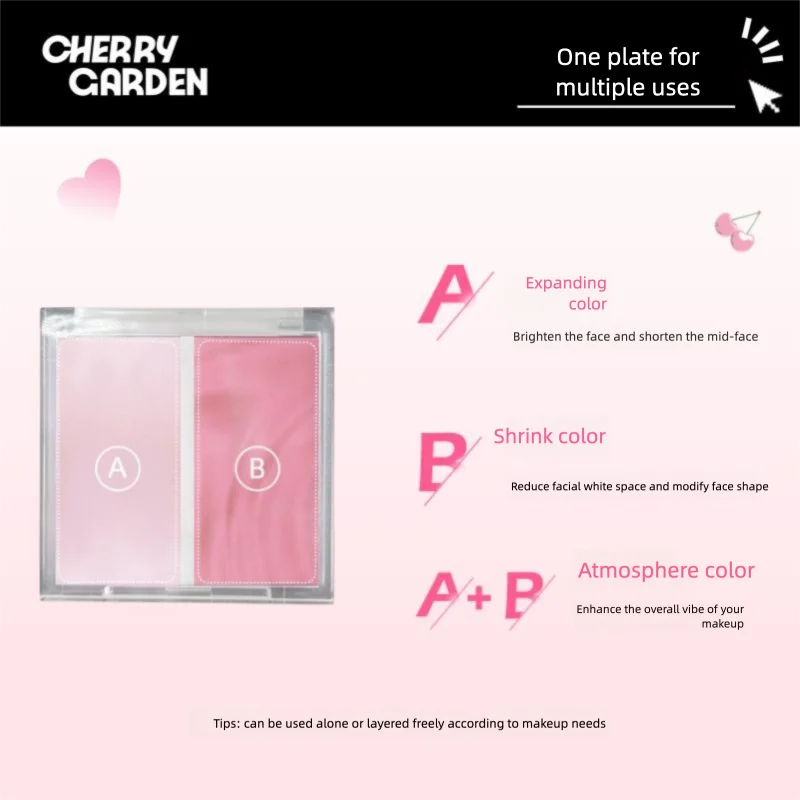 Cherrygarden CG Two-Color Blush Plate Powder-Like Cream Invigorating High-Gloss Matte Brightening Makeup for Enhanced Beauty