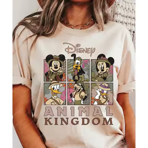 2026 Disney Safari Kingdom 2d Cotton T-Shirt Summer Breathable Family T-Shirt Clothing Harajuku Parents and Children Clothing