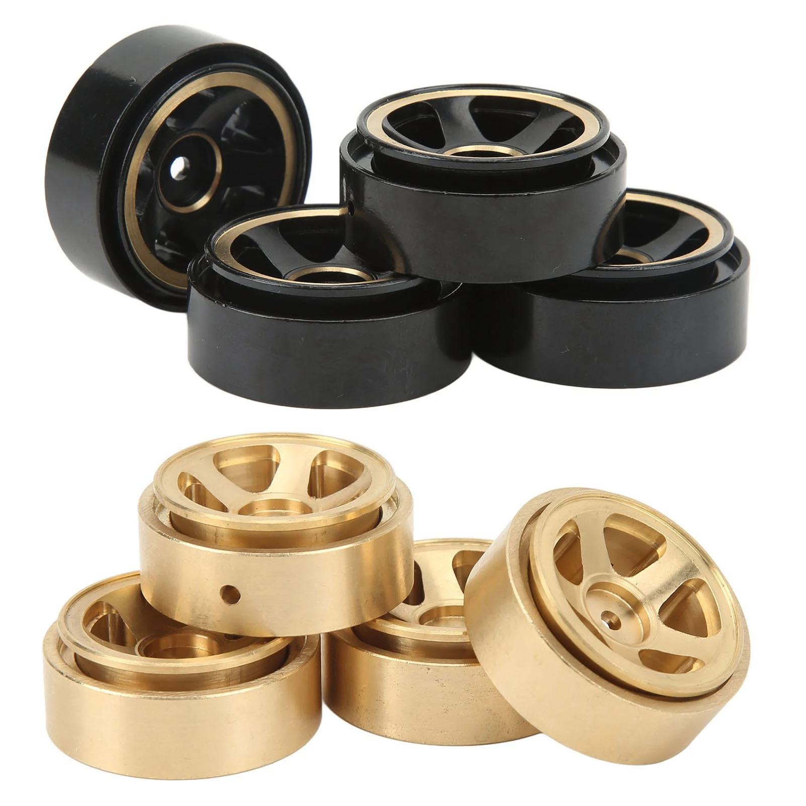 

4Pcs RC Beadlock Wheel Rim Hubs Adhesive Free Brass RC Car Upgrade Parts for FMS FCX24 1/18 1/24 Climbing Car