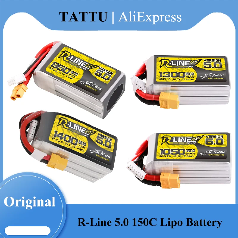 

Аккумулятор Tattu R-Line 5.0 150C 850 1050 1200 1300 1550 мАч LiPo 3S/4S/6S с разъемами XT30 XT60 для FPV-дронов и радиоуправляемых квадрокоптеров