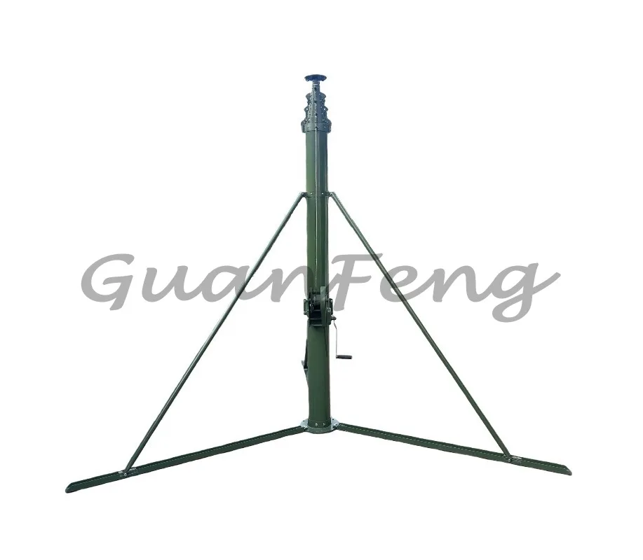 Outdoor Lift Telescopic Rod with Stable Tripod Base, 5m To 25m Manual Winch Operated Telescopic Rod