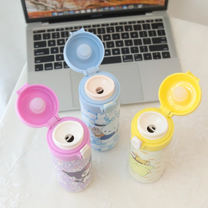 420ml Pochacoo Pompompurin Cinnamoroll Hello Kitty Kuromi Thermos Cup Cartoon Printing Portable Non-slip 304 Stainless Steel