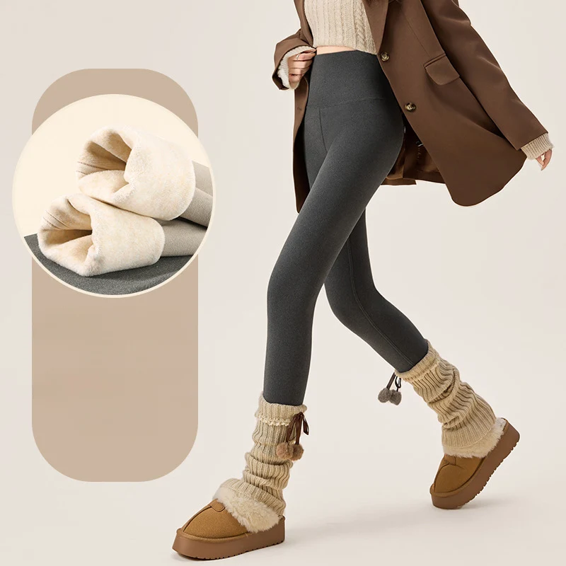 

Autumn Winter Solid Color Fleece Leggings Woman High Waist Cold Thermal Leggings Women Tummy Control Slim Fit Shaping Leggings