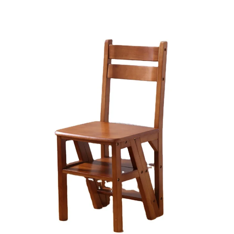 Wooden Folding Library Ladder Chair Kitchen Furniture Step Ladder School Convertible Ladder Chair Step Stool Natural/Honey/Brown