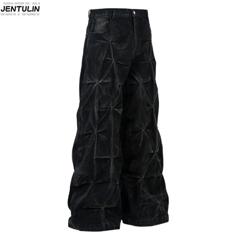 Y2K Aesthetics New Pattern Embroidery Baggy Jeans Men High Street Vintage Hip Hop Fashion Casual Couple Wide Straight-leg Pants