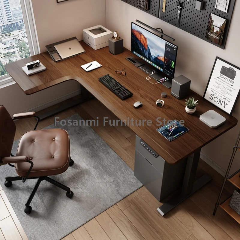 Electric Boss Seven-shaped Office Desks Large Motion Computer Desk Table Adjustable Height Gaming Desk with LED Display for Home