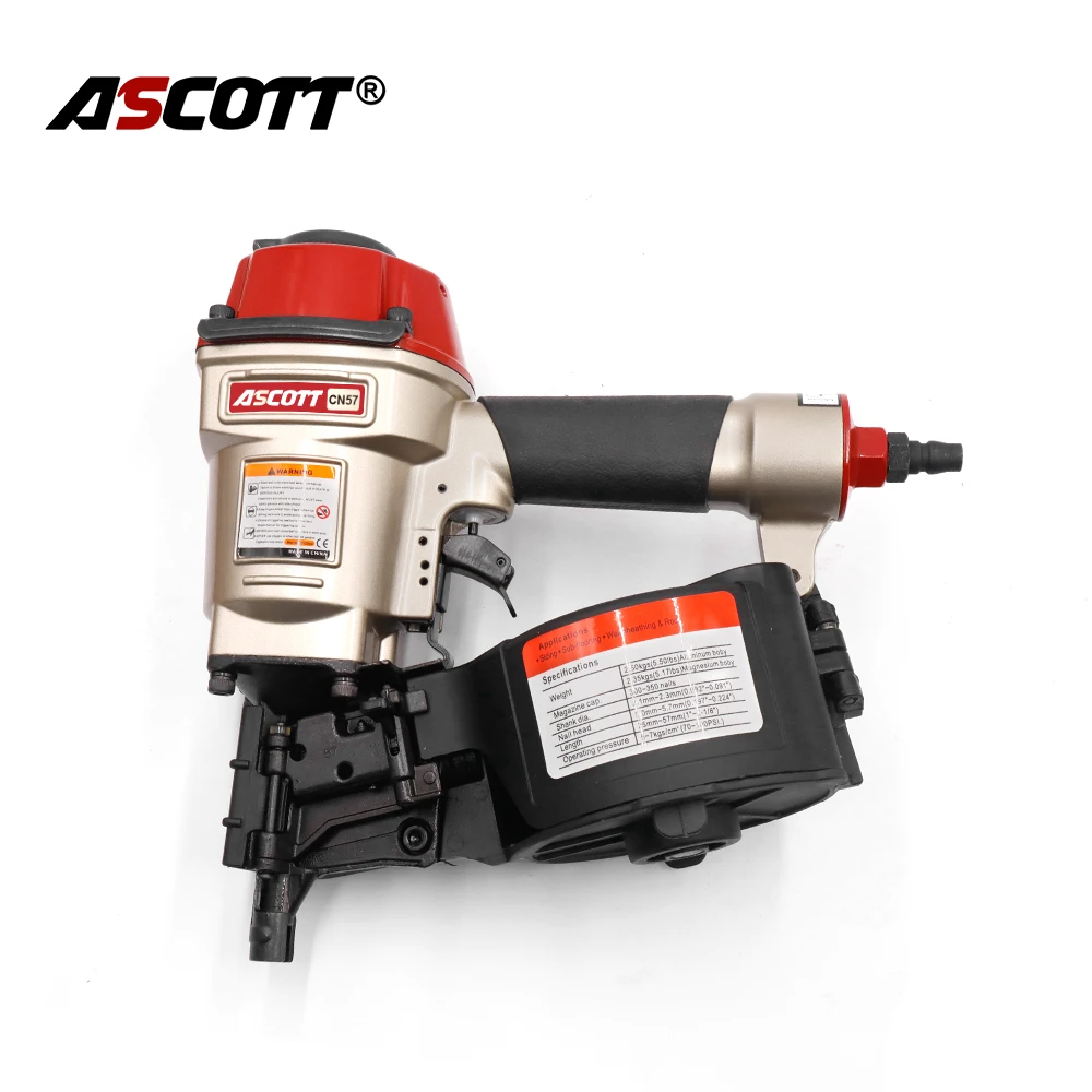 Ascott Pneumatic Nailer CN57 Industrial Pallet Coil Nail Gun 25-57mm Nails for Making Wood Strip Box Tray Fence Roof Sheath