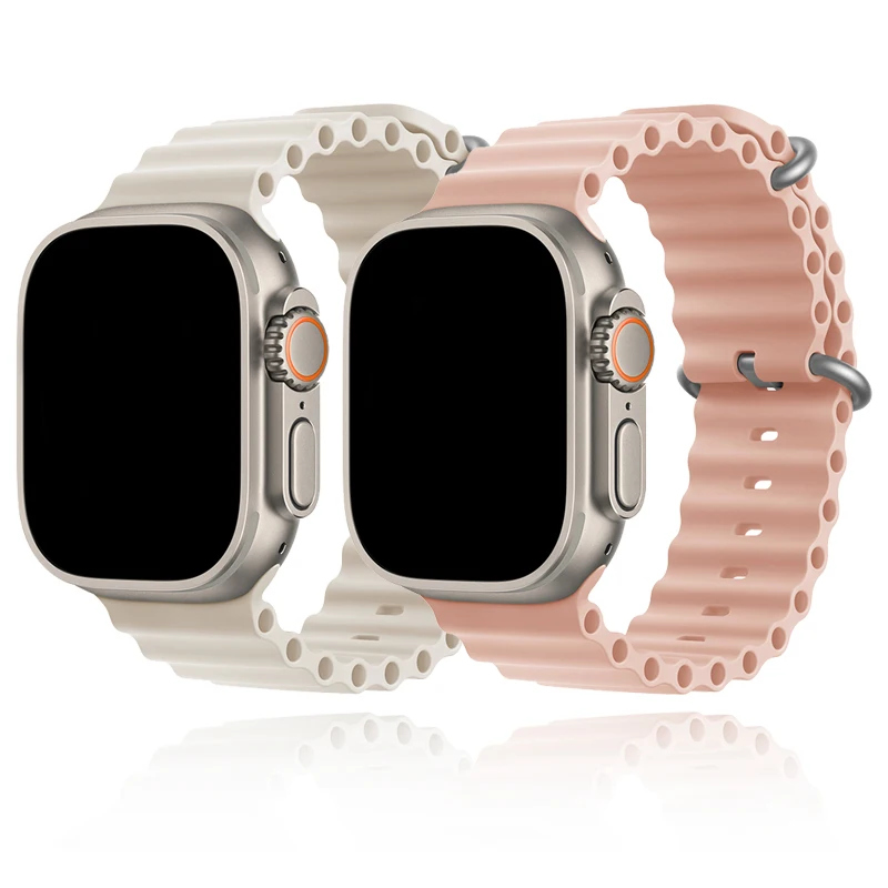 Correa oceánica para Apple Watch Series 10, 9, 7, 8, 5, 6 SE, pulsera de silicona, Correa para iWatch Ultra 49mm 45mm 46mm 42mm 44/40/41mm