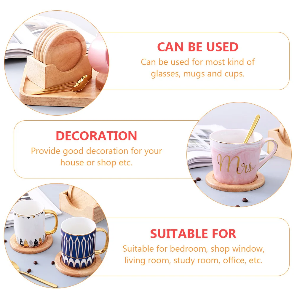 

1 set Premium Wooden Coaster Set Round Heat Resistant Cup Mat Non-Slip Drink Table Pad For Home Office Decor Gift