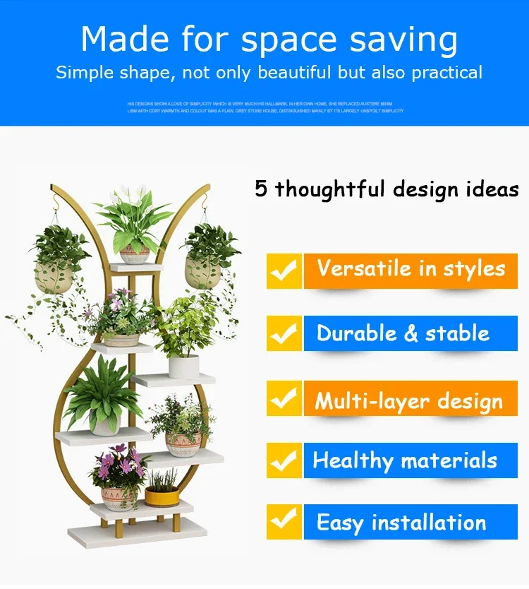 Vase Design Metal Display Rack Multi Tiers Shelves Wrought Iron Flower Pot Holder Plant Stand