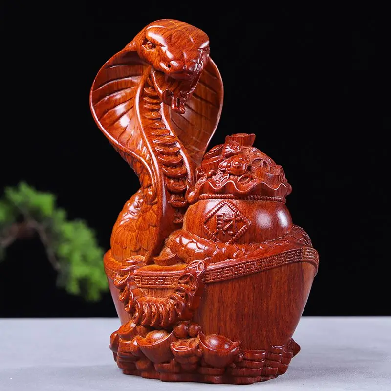 Pear wood carving snake ornament home lucky root carving office gift solid wood zodiac snake carving ornament gift