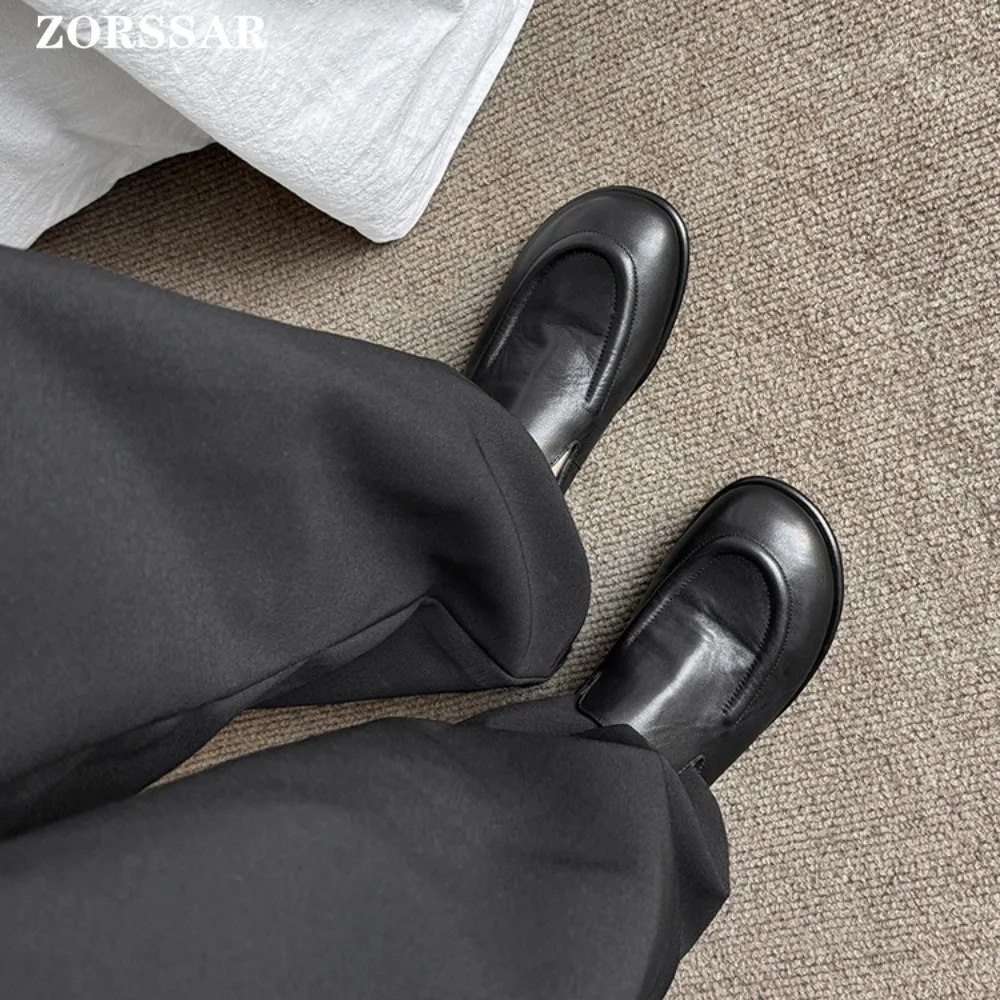 الجلد المدبوغ المتسكعون النساء 2026 ربيع جديد جولة تو قدم واحدة الانزلاق على جلد طبيعي قارب أحذية النساء لينة حذاء مسطح النساء #4