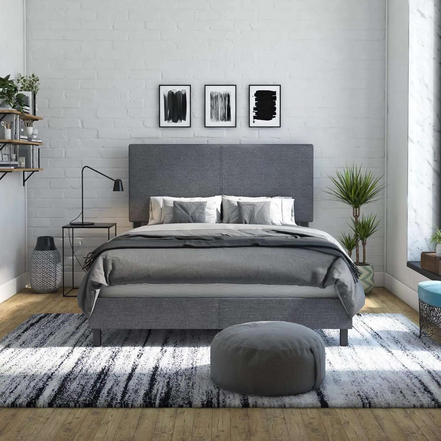 Janford Upholstered Bed, Gray Linen, Full