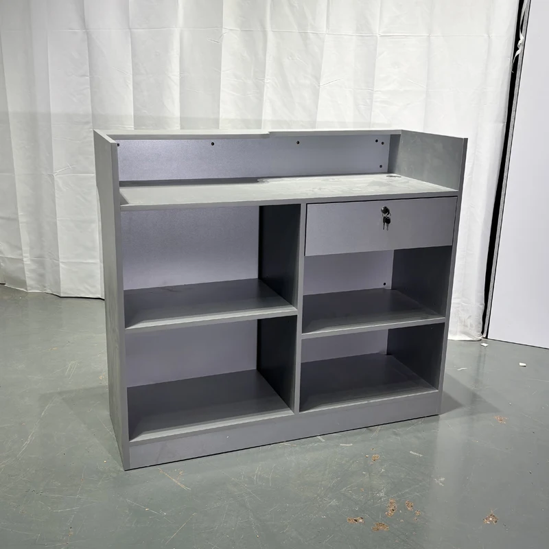 Wholesale MDF Cashier Counter Custom Retail Checkout Desk with Wood Shelf & Glass Display