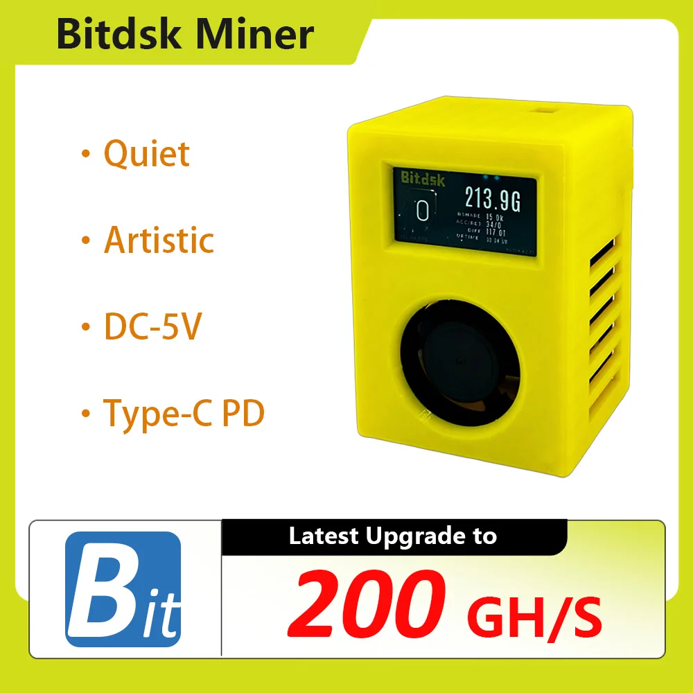 

Bitdsk D12 200Gh/S BM1397 Bitcoin ASIC BTC Miner Solo Lottery Miner US/EU/UK/AU/BR PLUG with Type-C PD power