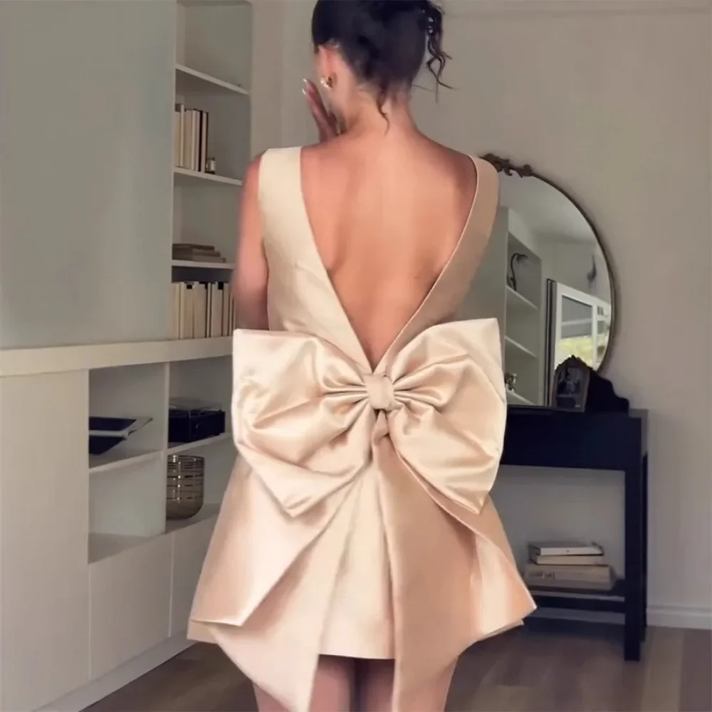 TWOTWINSTYLE Solid Spliced Bowknot Dresses for Women O Neck Backless High Waist Temperament Dress Female Fashion New