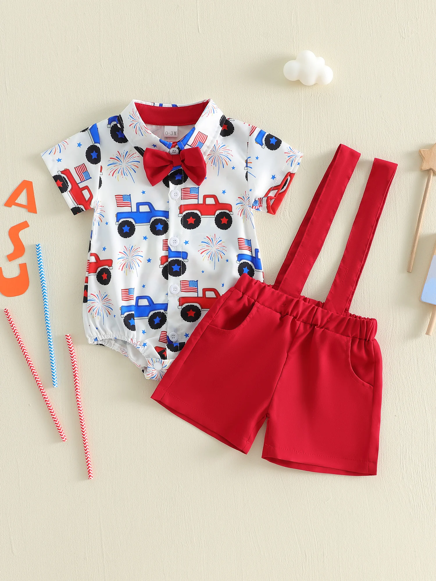 

Baby Girl 4th of July Dress American Flag Sleeveless Bowknot Romper and Ruffle Shorts 2 Piece Summer Princess Set