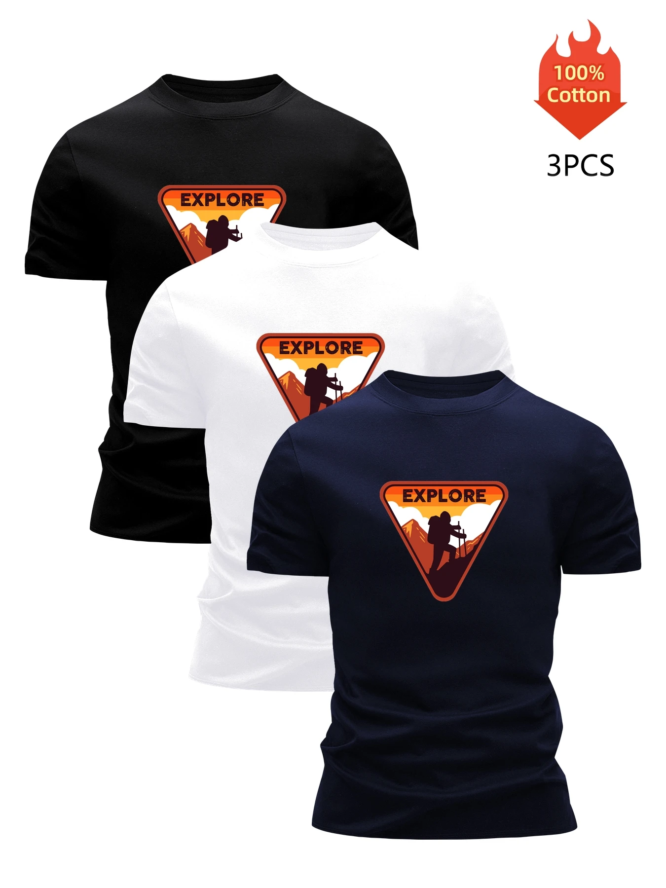 

3 Pack T-Shirt Мужская 100% Хлопок Графический Печатные Tees Смешные Летняя Блузка Повседневная Breathable Cool High Quality Одежда