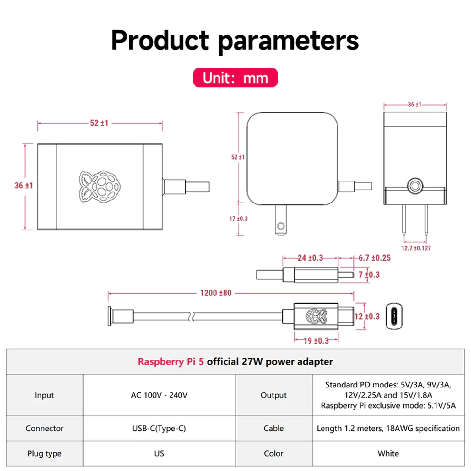 Imagem -04 - Raspberry pi Cabo de Alimentação Tipo-c Usb-c 5a 27w 1.2m Cabo Eua ue Reino Unido 100hz 240v 9v 3a 12v 2.25a 15v 12 Uma 5