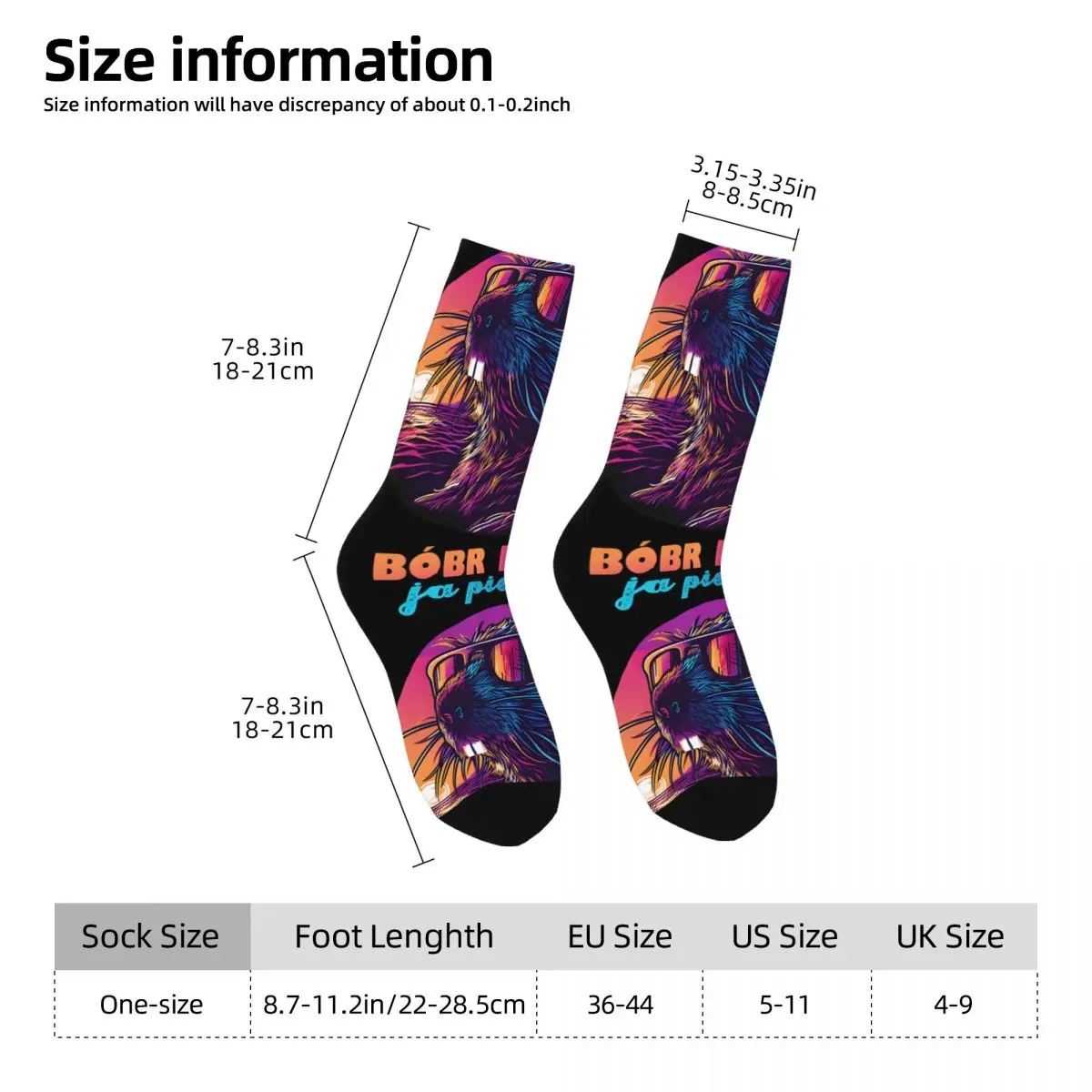 Chaussettes de Compression Vintage Synthwave Polish Beaver pour Homme, Unisexe, Bobr Kurwa Harajuku, Sans Couture, Imprimée, Nouveauté