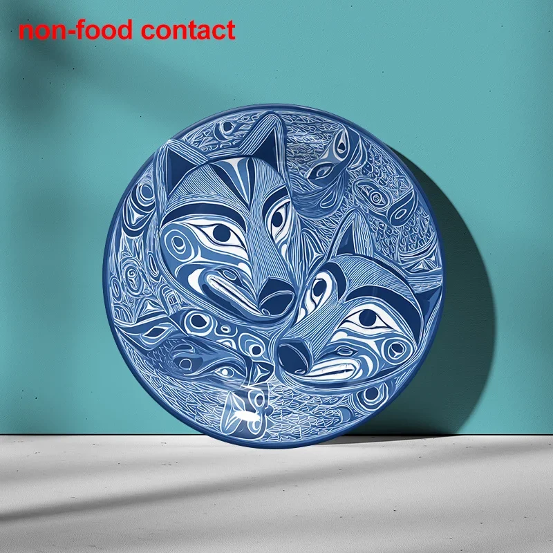 1pc Vintage Wolf Face Ceramic Hanging Wall Art Plate - 8