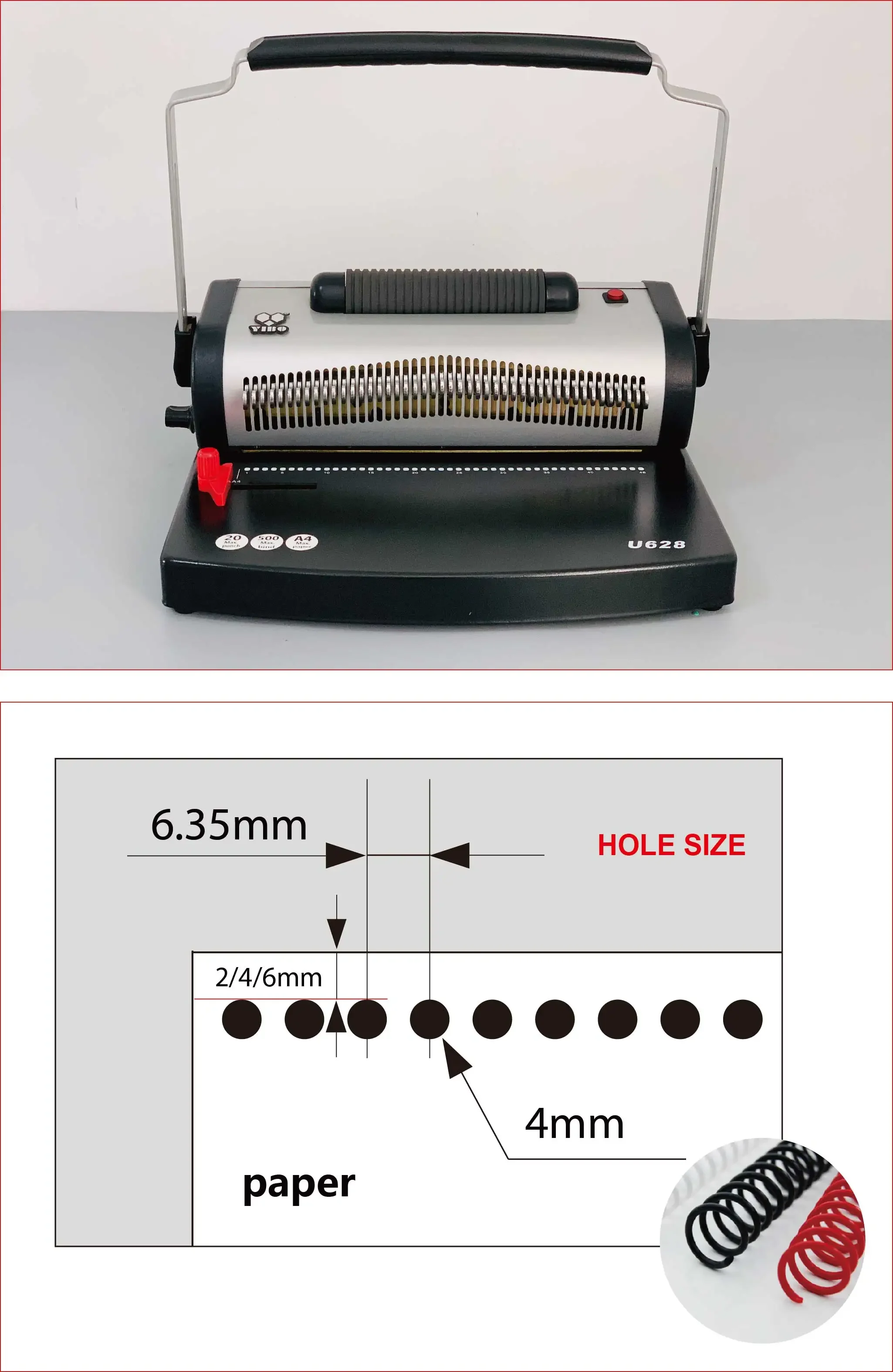 Metal base CYU628 calendar Manual pins binding COIL binding machine for 20 sheets 70g paper with fast book binding machine