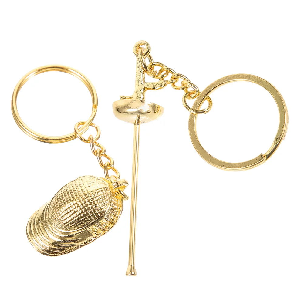 พวงกุญแจรูปดาบฟอยล์ 2 ชิ้น ของตกแต่งพวงกุญแจโลหะสำหรับแฟนกีฬา พกพาสะดวก
