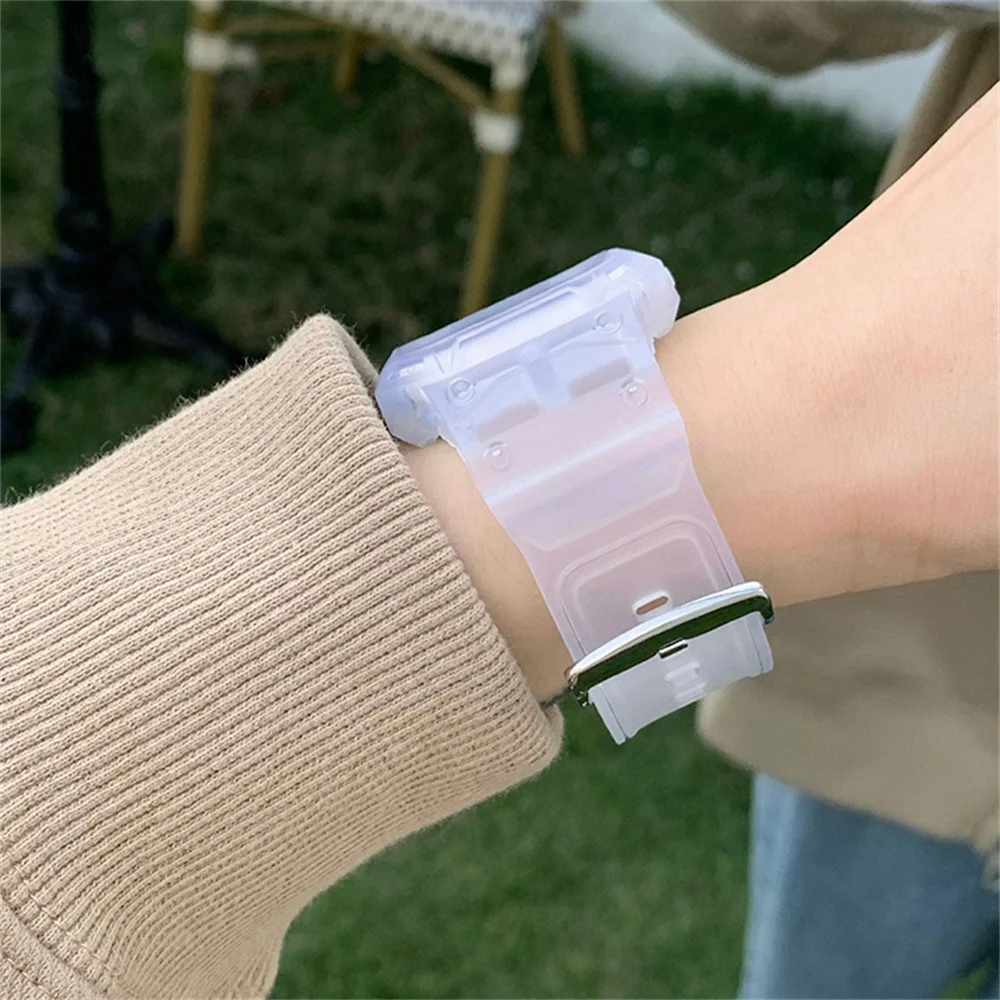 Apple Watch Series 8/7/6/SE/5/4/3/2/1対応 バンドケース メンズ レディース TPU クリアストラップ iWatch 45mm/41mm/44mm/42mm/38mm/40mm対応