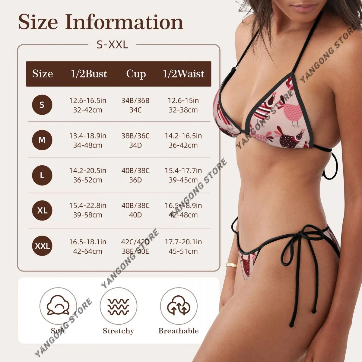 Frau Badeanzug Sexy Bikini Set Bademode Lustige Cartoons Huhn Und Hühner Muster Zwei Stück Badeanzug