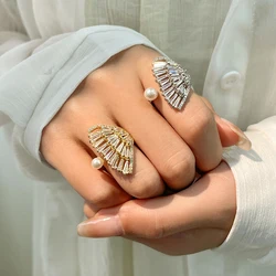 New Fashion Jewelry Opening High-grade Copper Inlaid Zircon Butterfly Ring Luxury Shiny Cocktail Party Rings For Women 2024