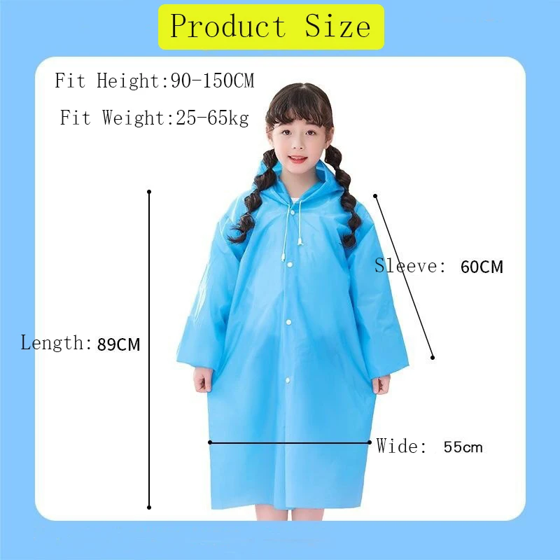 50pcs EVA Children Raincoat Student Raincoat Waterproof Poncho for Girl Boy Transparent RainwearOutdoor Hiking Travel Reusable