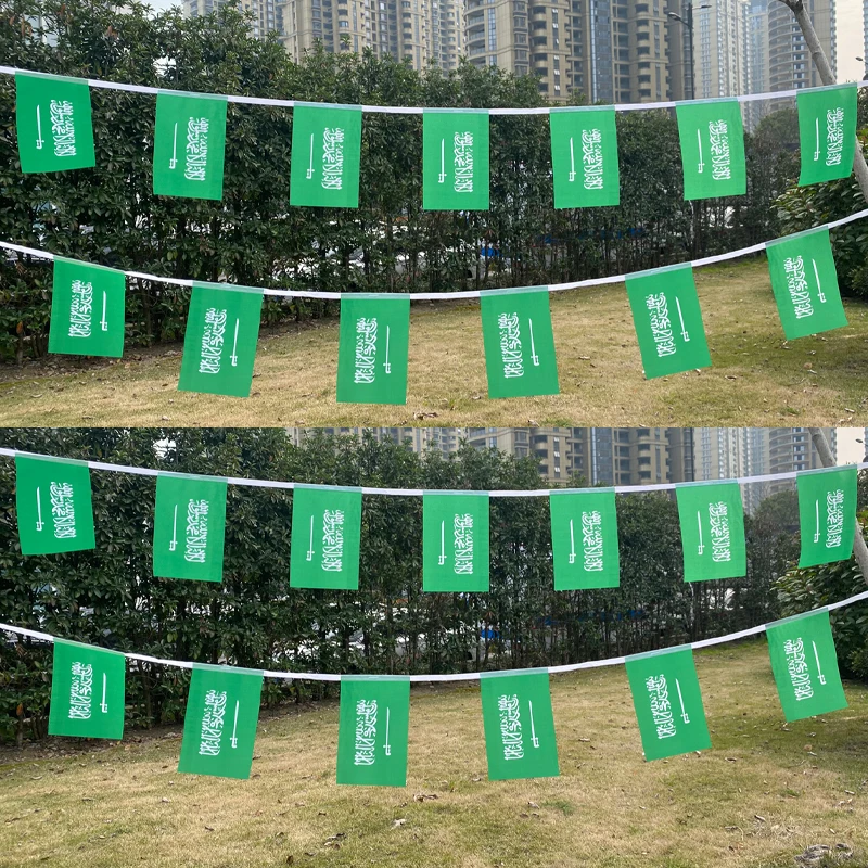 

Aerlxemrbrae 20pcs/lot Saudi Arabia bunting flags 14x21cm Saudi Arabia String Banner Buntings Festival Party Holiday