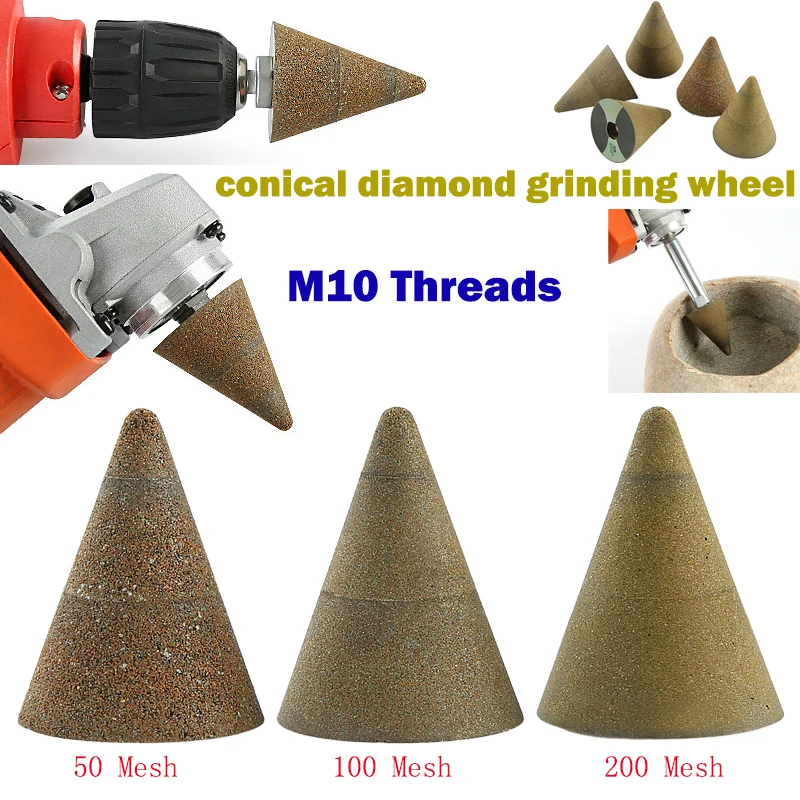 

Taper Grinding Wheel 50/100/200# Polishing Block M10 Threaded Grinder Accessories Chamferer Sharpening Stone For Rotating Tools