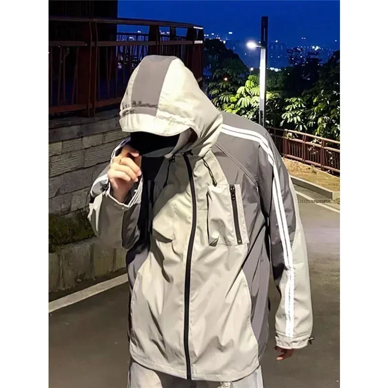 Deeptown Vintage czarne kurtki z kapturem damskie Y2k Harajuku Oversize wiatrówka styl japoński Techwear Street Zipper Track Jacket