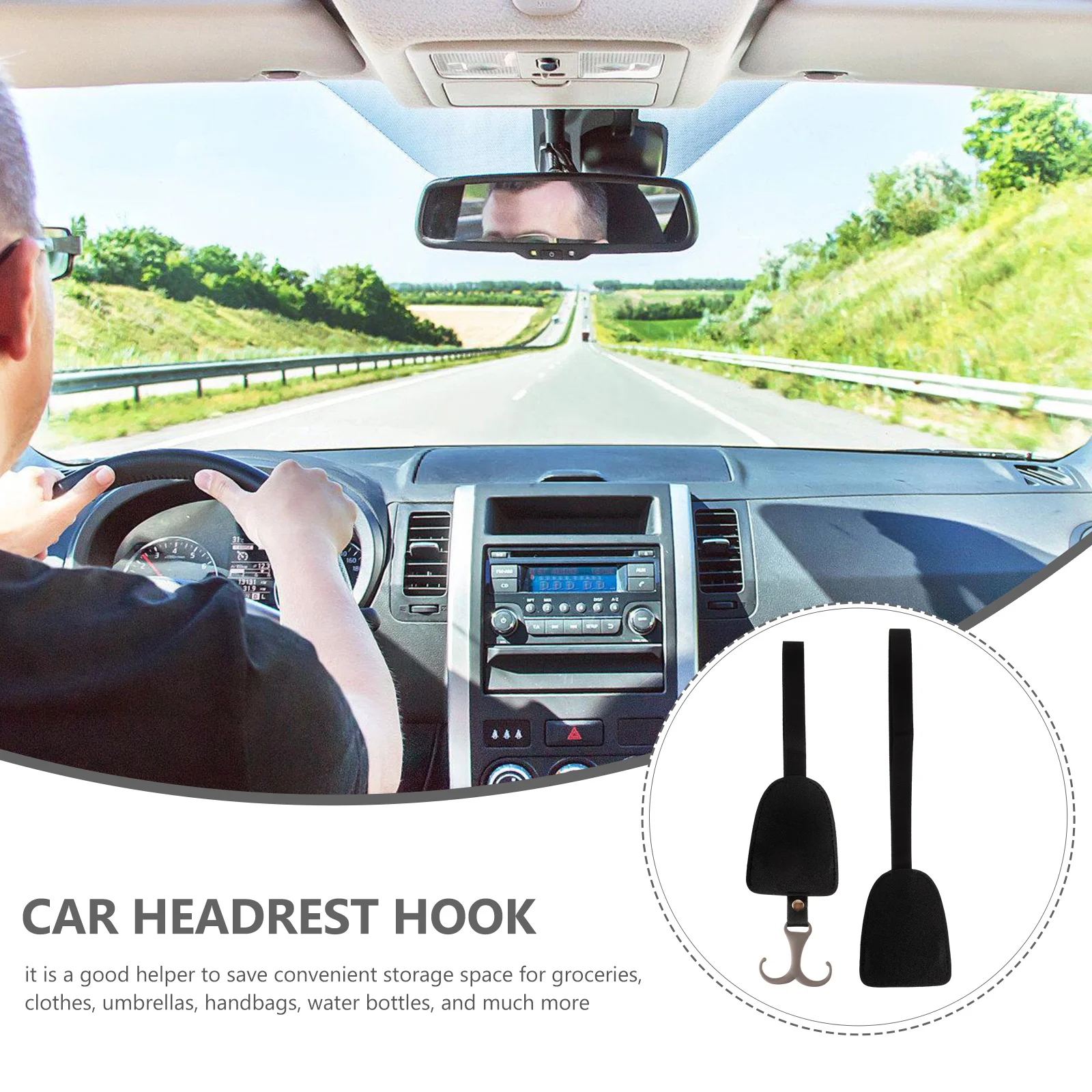 

2pcs Car Headrest Hooks Universal Seat Hanger Backseat Storage Organizer Vehicle Rear Hook Zinc Alloy Durable Tension Rope Style