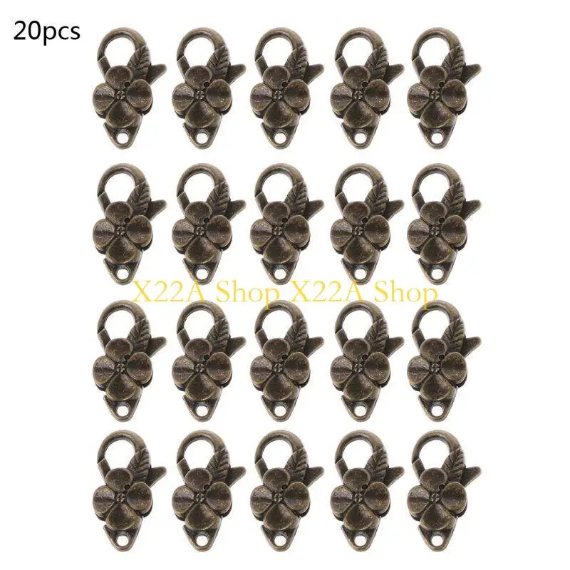 

Unique 20 Pcs Vintage Flower Chains Rings Holder Lobster Clasps Keyrings Alloy Carabiner Keychain Gift for Men Women