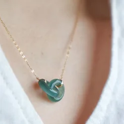 Natural Chalcedony Green Pendant Interlocking Necklace for Women Elegant Luxury Jewelry Suitable for Gifts At Dinner Parties