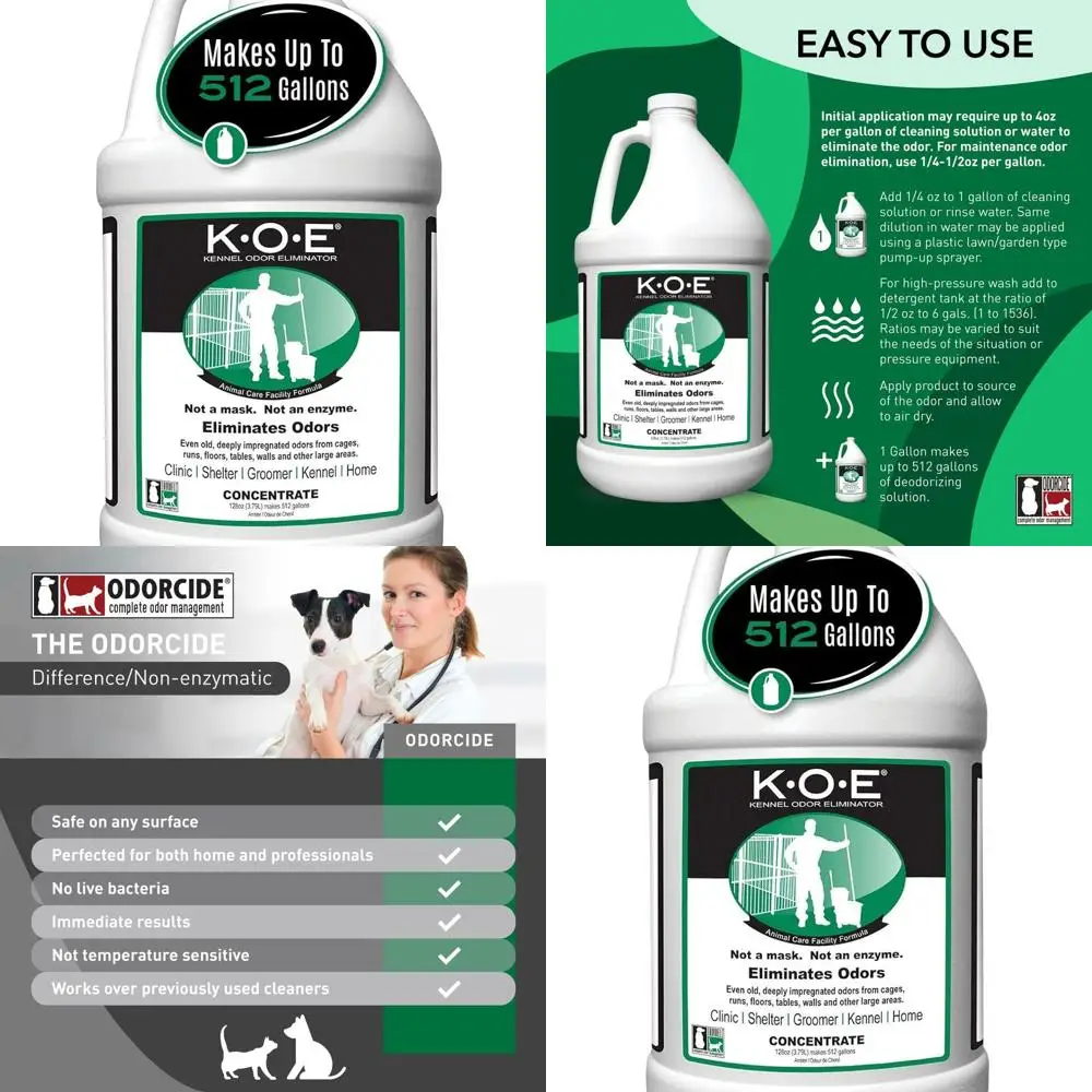 

Powerful Kennel & Pet Odor Remover, Non-Enzymatic, Safe for Home & Cages, 128 oz Concentrate
