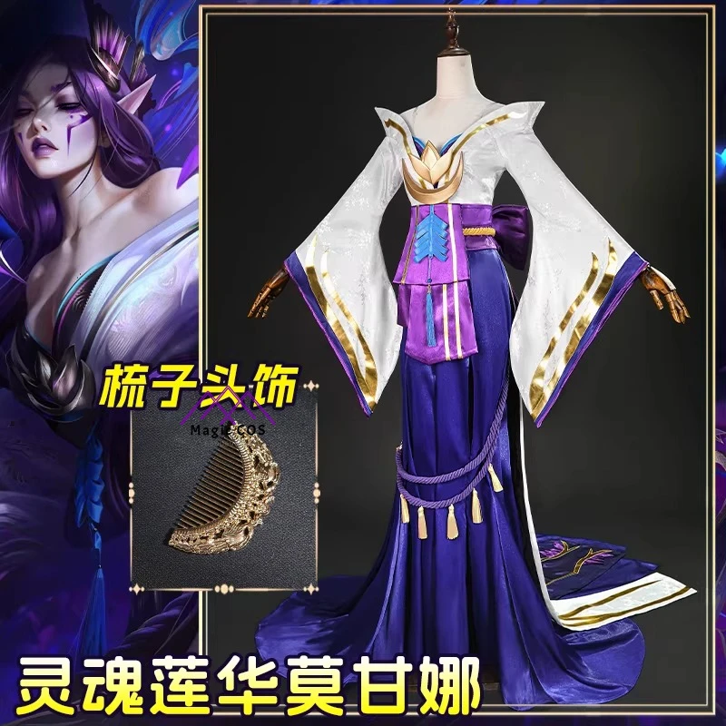 Disfraz de Cosplay del Juego Spirit Blossom, Disfraz de Anime de Morgana, Ropa de Juego de Rol, Vestido de Moda con Peine para Mujer Adulta, Comic Con