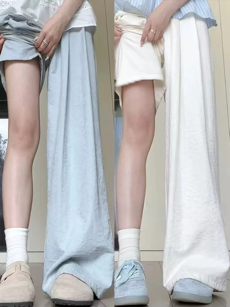 

High Waist Ice Silk Yamamoto Pants Women's Spring Summer Loose Fit Textured Wide Leg Long Trousers Casual Straight Cut