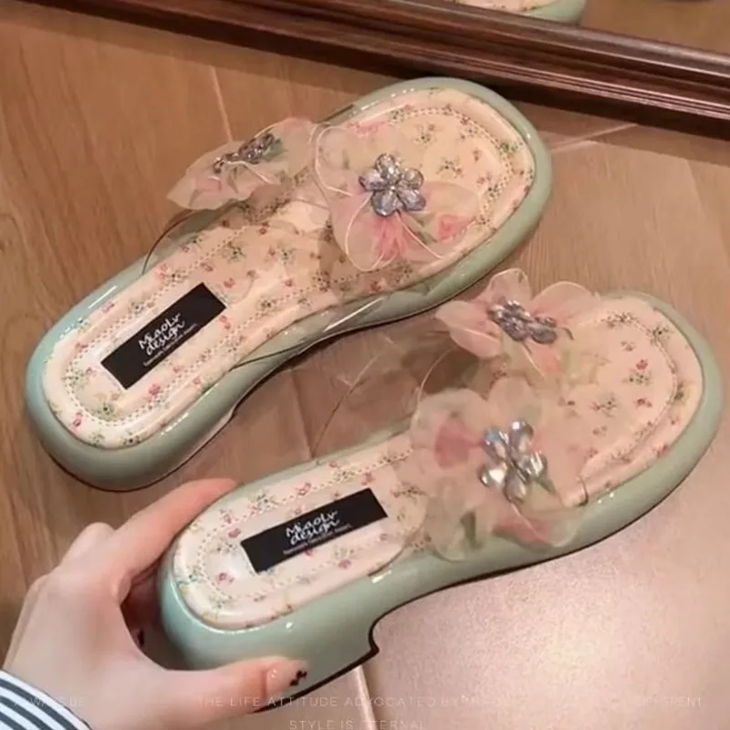 Women Sandals Slippers Open Toe Flat, Lightweight Non Slip Flower PU Summer, Outdoor Casual Beach Shoes Ladies Mules, Flip Flops